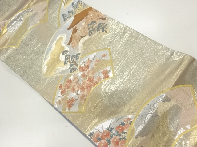 地紙に屋敷風景模様織出し袋帯